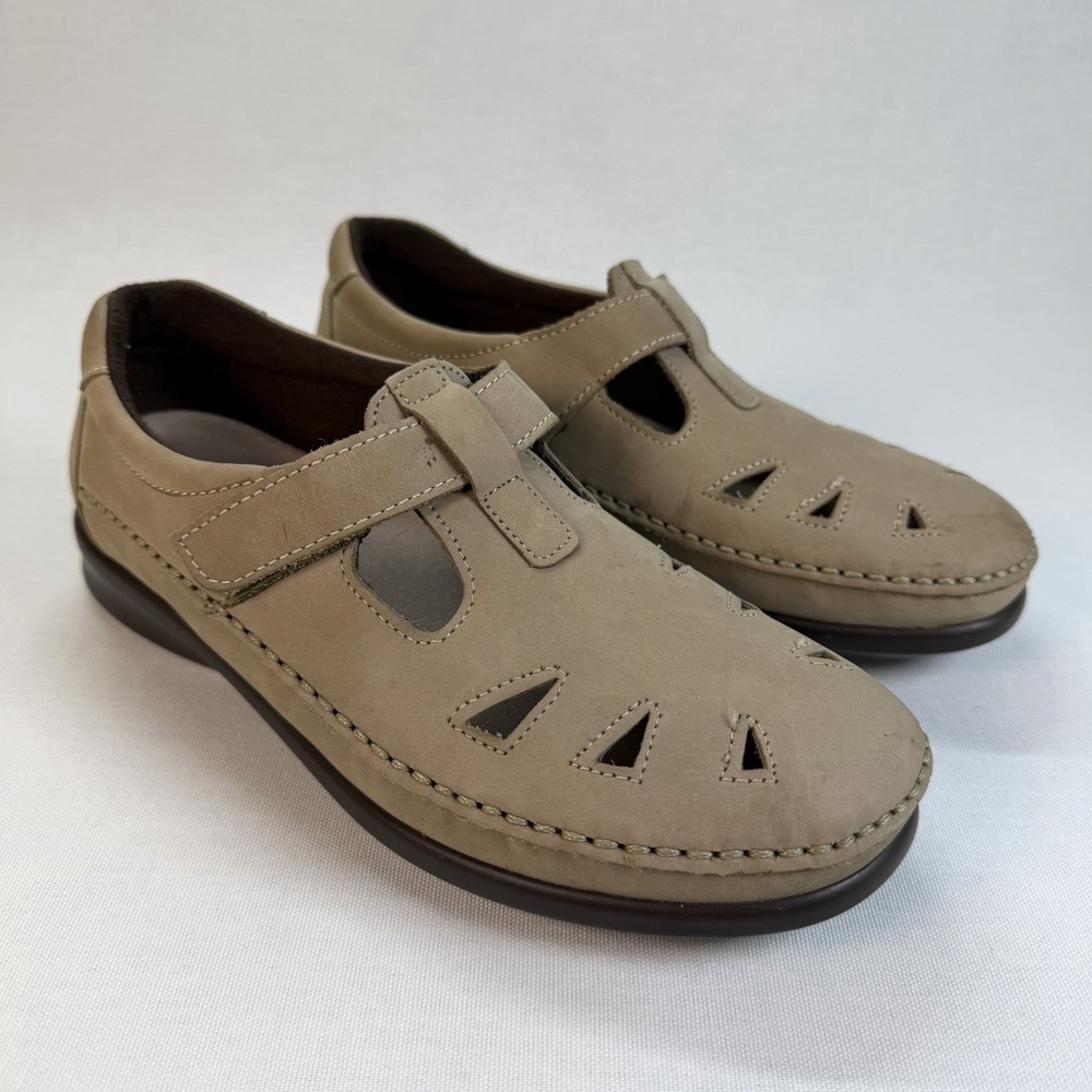 SAS Roamer Womens 8W Beige Tripad Comfort Mary Jane Hook & Loop Loafers Shoes